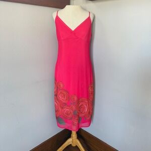 Vintage Express Y2K Pink Rose Slip Midi Dress 9/10 Spaghetti Strap Fairycore